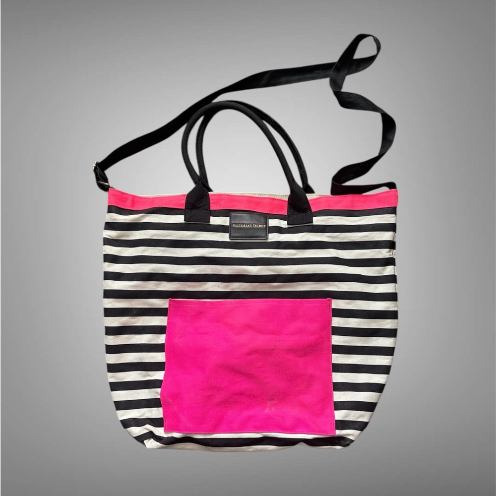 Victoria's Secret Striped Pink and Black Tote Bag